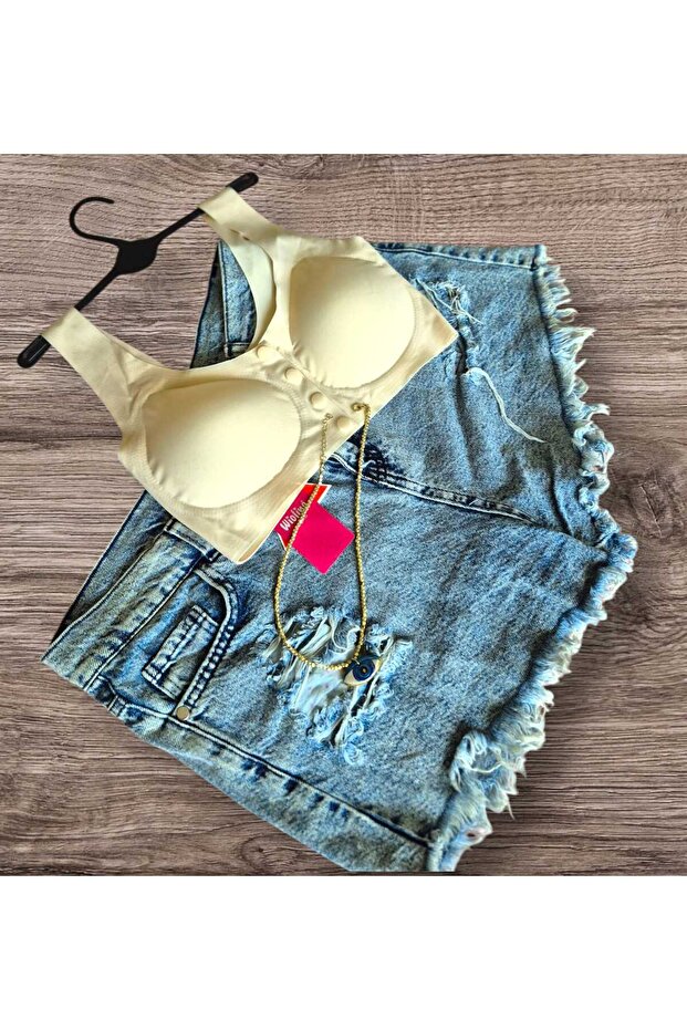 Front Button Microfiber Laser Cut Bra with Removable Pads - 1