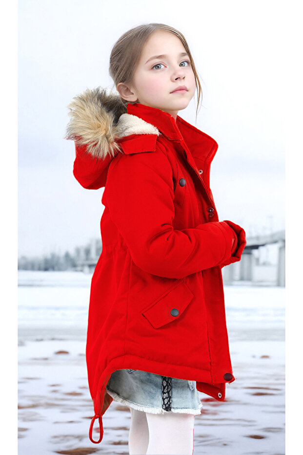Girl's Waterproof Machine Washable Canvas Fabric Thick Winter Coat