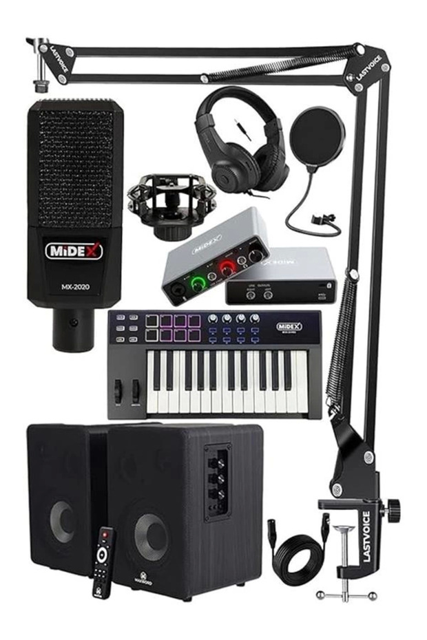 Midex İmpressive Paket-3 Stüdyo Ekipmanları Seti (Monitör Mikrofon Ses Kartı Kulaklık Midi Klavye) - 1