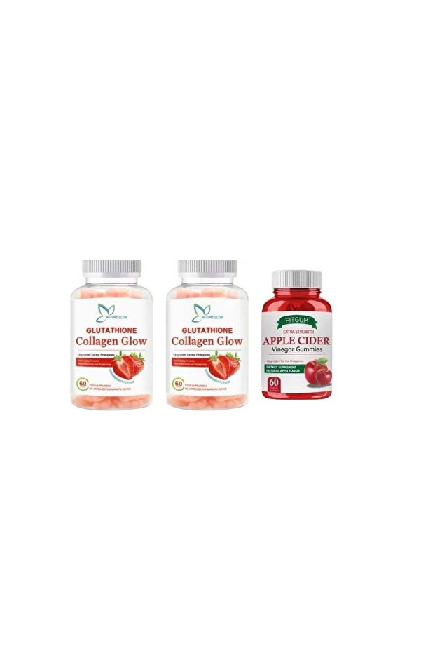 NATURE GLOW Glutathione Collagen Glow Gummies Strawberry Pack of 2 and Apple Gummies