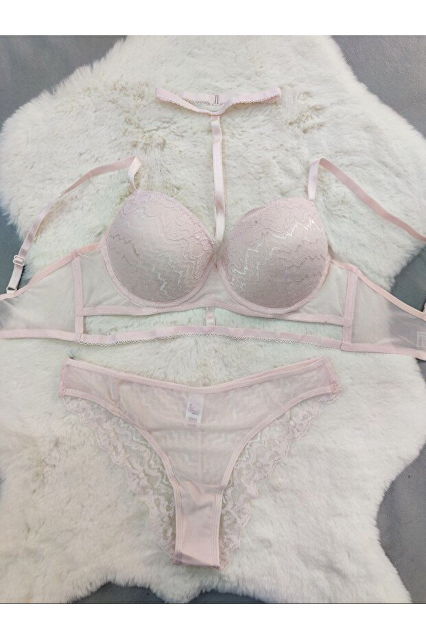 - Underwire Underwear Set with Lace and Tulle Detail - Underwear Set - Dowry