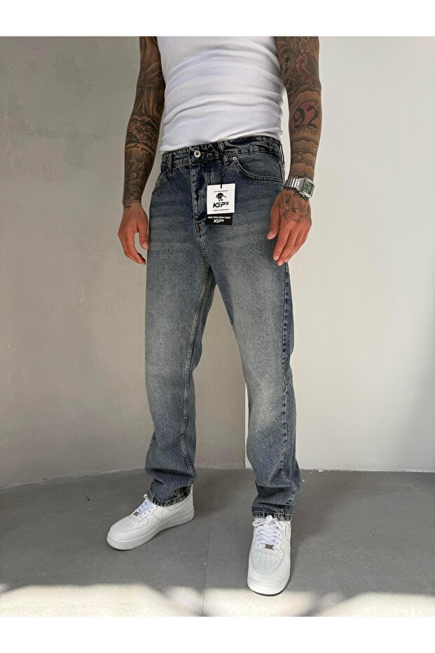 Dark Blue Washed Baggy Jeans