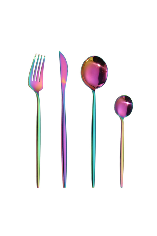 4-Piece Titanium Plated Flatware Set Multicolour - 1
