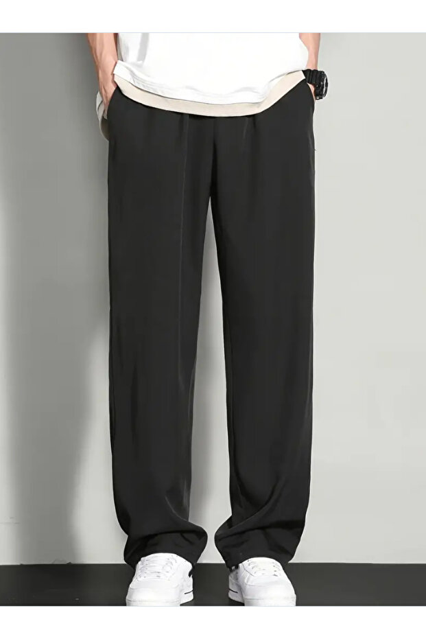 Men's Black Plus Size Baggy Loose Fit Stretchy Comfortable Fabric Sweatpants Bottoms YUS