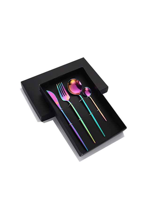 4-Piece Titanium Plated Flatware Set Multicolour - 2