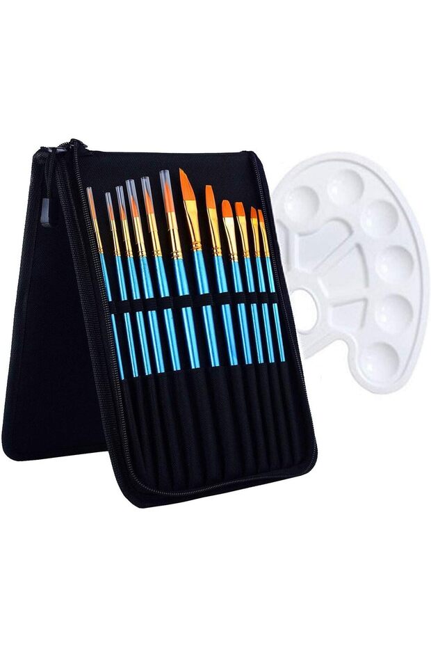 12 Pcs Paint Brush Set for Watercolor Acrylic Painting, Oil Painting, Nail Art, Body Painting with P