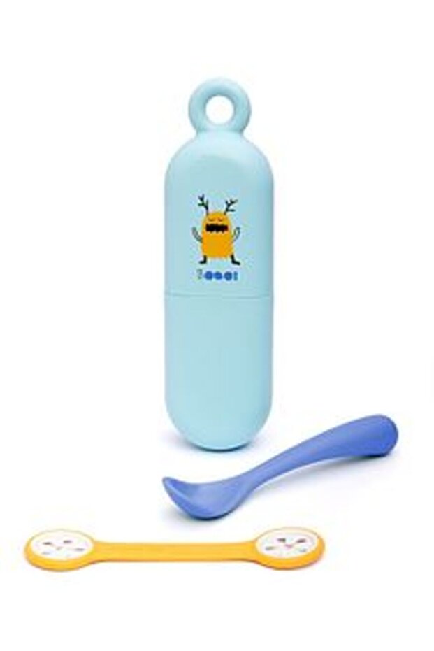 Booo Set On the Go Holder Spoon & Bib Clip - Blue