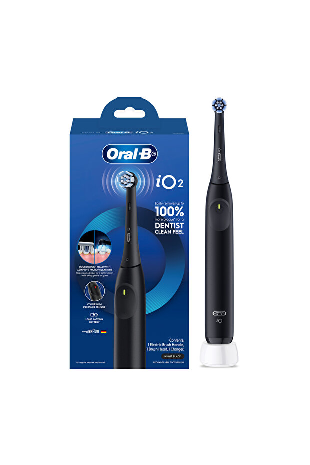 Oral B iO2 Rechargeable Electric Toothbrush with 3 Smart Modes - iOS2.1D9.0 Night Black