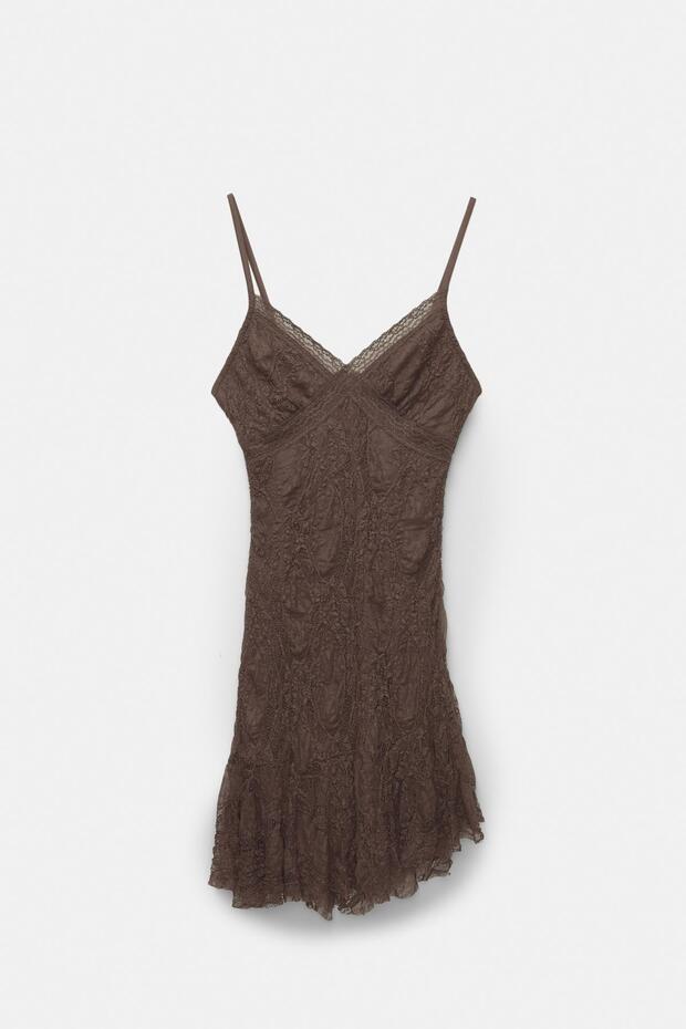 Asimetrik dantel kısa elbise - 5