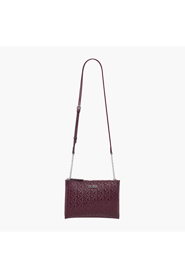 Tidewood Monogram Embossed Crossbody Bag with Chain Accented Strap and Zip Closure - 3