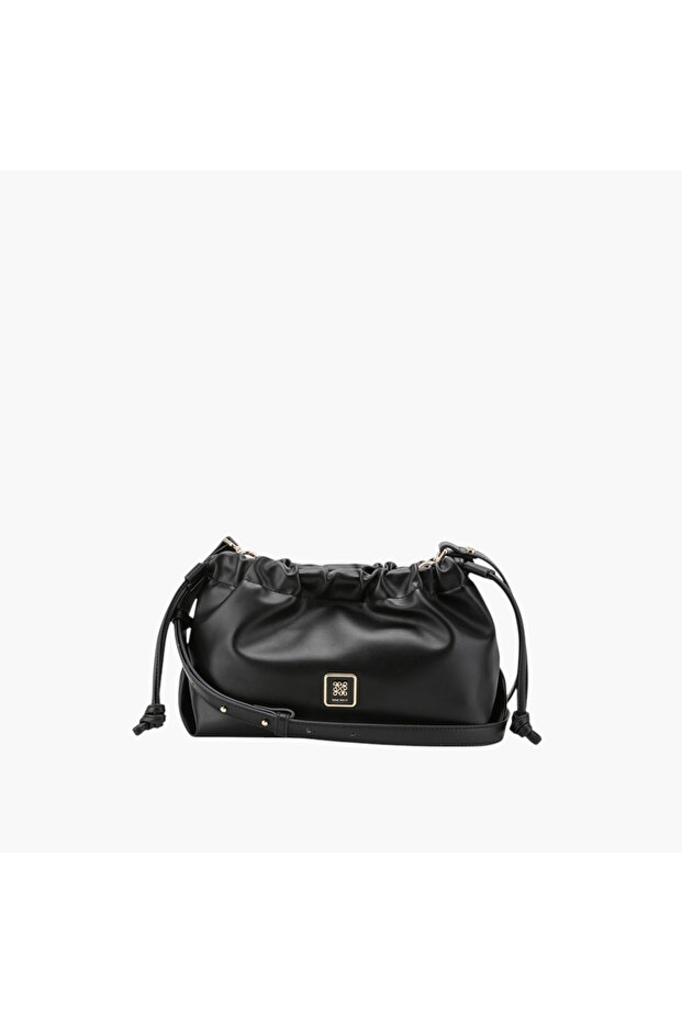 Solid Crossbody Bag with Adjustable Strap and Drawstring Closure