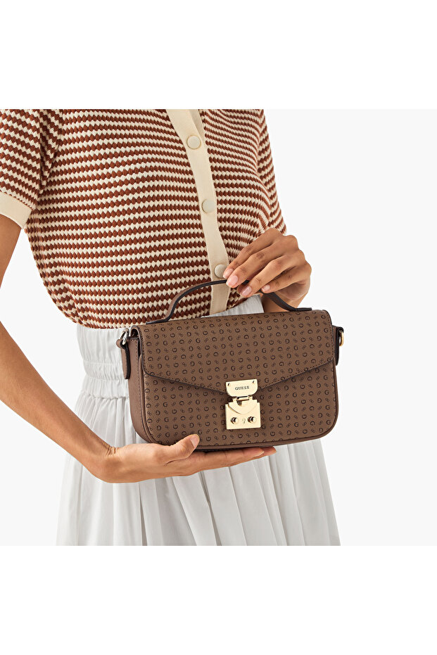 Elaina Monogram Print Crossbody Bag with Flap Closure and Adjustable Strap - 8