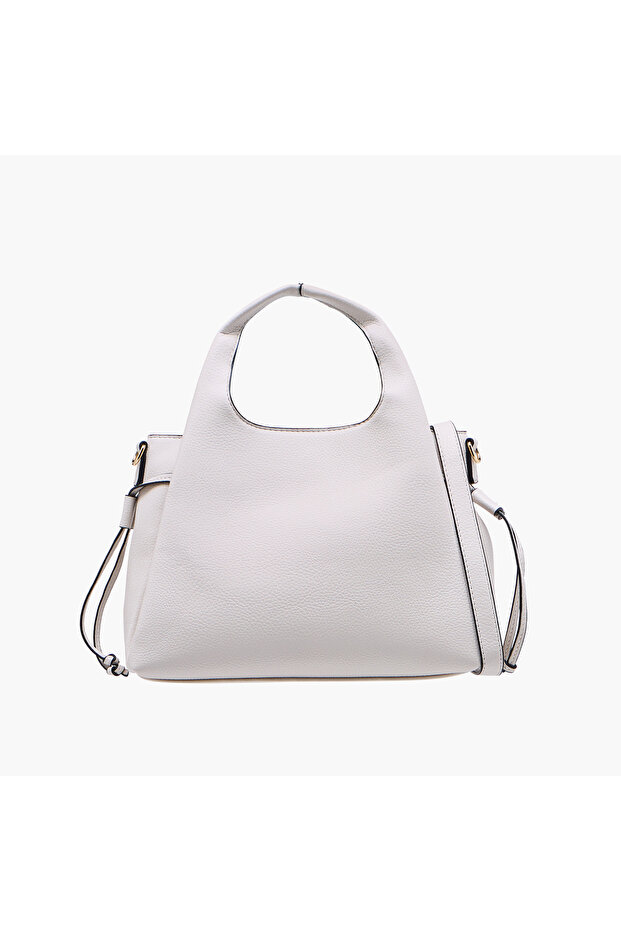 Textured Tote Bag with Zip Closure and Top Handle