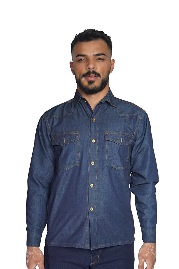 İNCE VE LİKRALI KOT GÖMLEK - 1