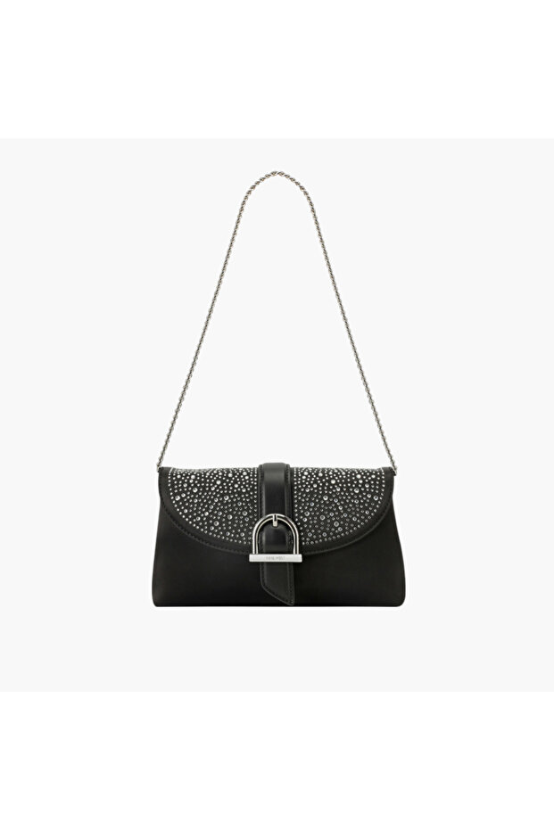 Embellished Shoulder Bag with Button Closure