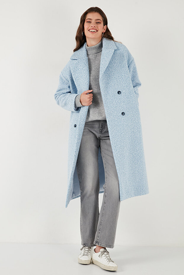 Oversize Fit Mono galléros gombos boucle hosszú kasmír kabát KABAN 6810236 - 6