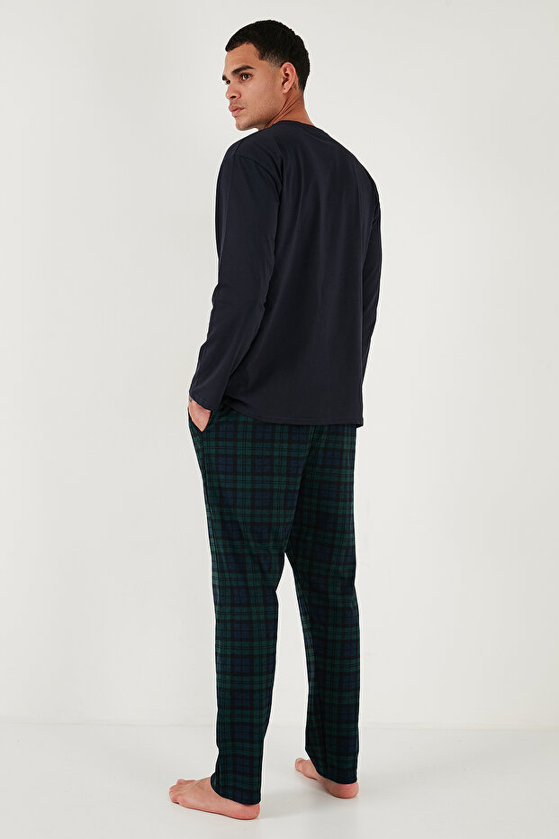 Ekoseli Pamuklu Regular Fit Yükske Bel Bisiklet Yaka Pijama Takımı Erkek PİJAMA TAKIMI 65740 - 7