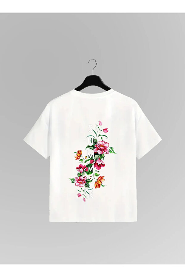 Floral Patterned Summer Back Printed T-Shirt for Women