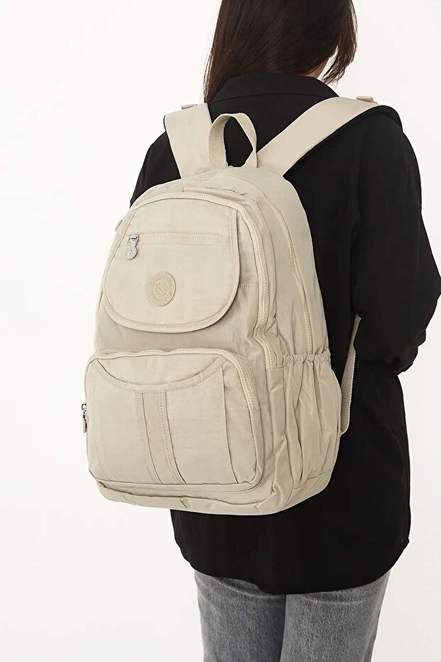 Unisex Water Resistant Crinkle Fabric Multi-Eye Laptop School and Backpack (45X33 cm)