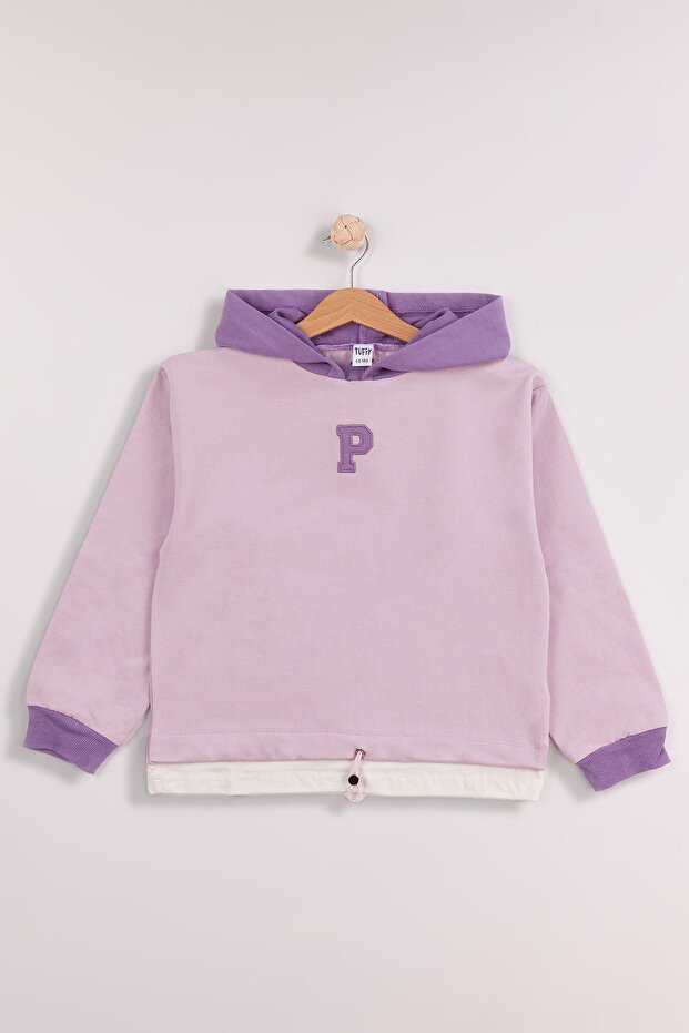 Girl's Medium Thickness P Embroidered Hooded Sweatshirt