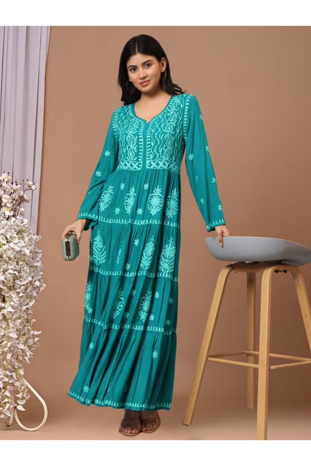 Hand Embroidered Lucknowi Chikankari Rayon Jalabiya-AL3935
