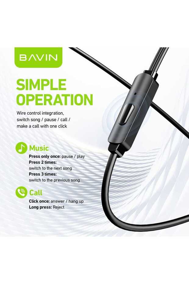 HX872 Type-C Wired Earphone with Microphone, HD Stereo Sound, and Bass Sound, Black - 4