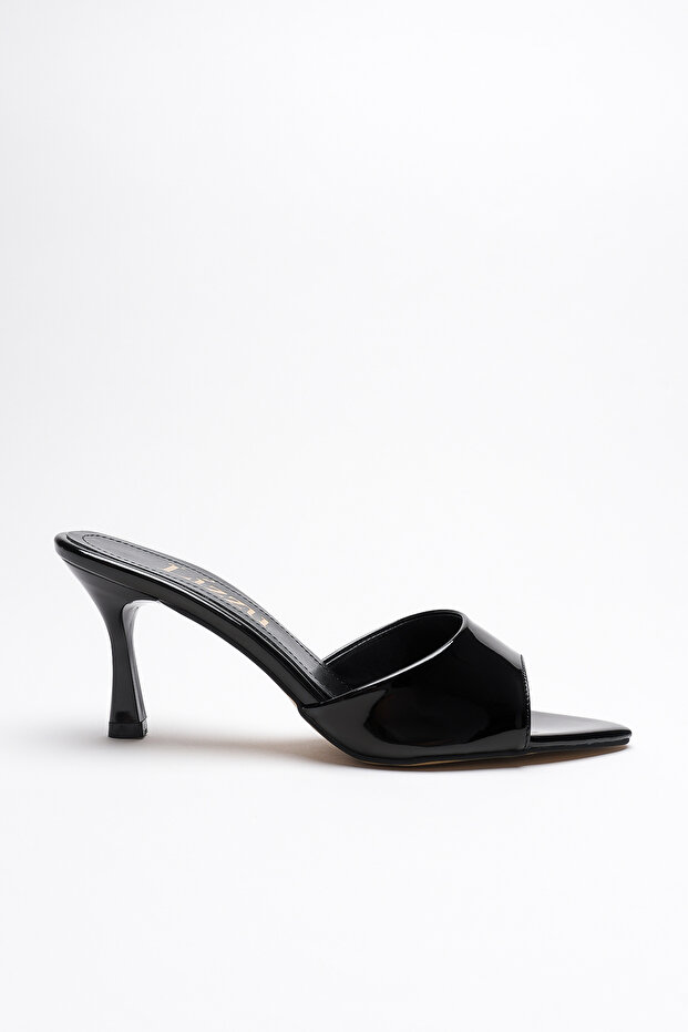 Women's Pointed Toe Open Heeled Slippers Leni Black Patent Leather
