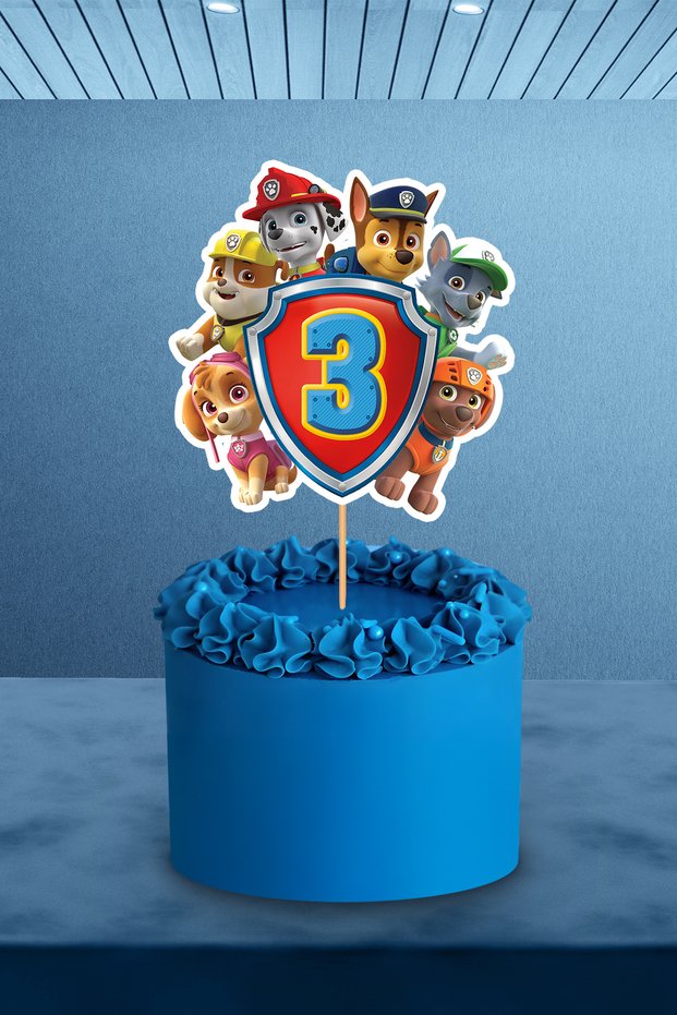Paw Patrol Themed 3-Piece Cake Topper - Paw Patrol Birthday Decoration with Options for Ages 3 & 4