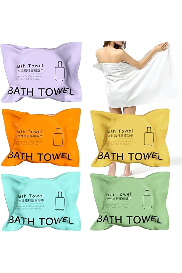 5 PCS Disposable Large Bath Towel 56x28'' Compressed & Disposable Ideal for Home, Camping, O