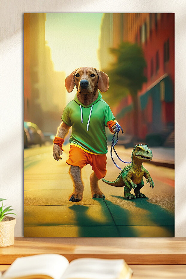 1 Dinosaur Roaming Dog Themed Wooden Look Mdf Table