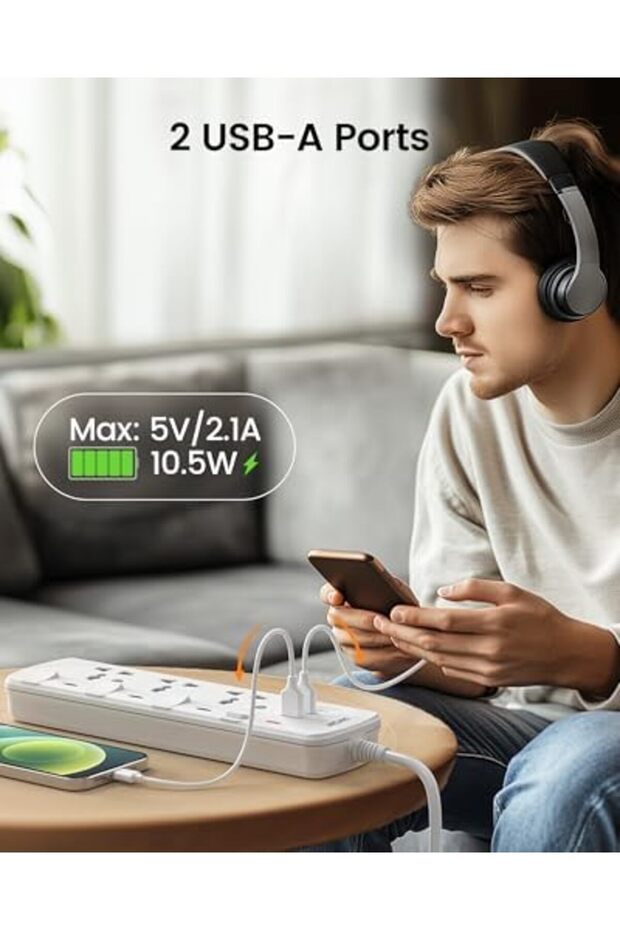 مقبس تمديد متعدد المقابس مع منفذ USB، موسع مخرج كهربائي ثلاثي الاتجاهات مع منفذي USB، لوحة حائط - 6