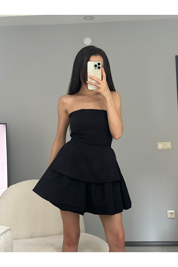 Straplez mini elbise - 4