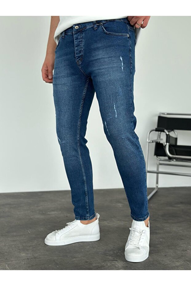 Navy Blue Slimfit Jean with Laser Detail