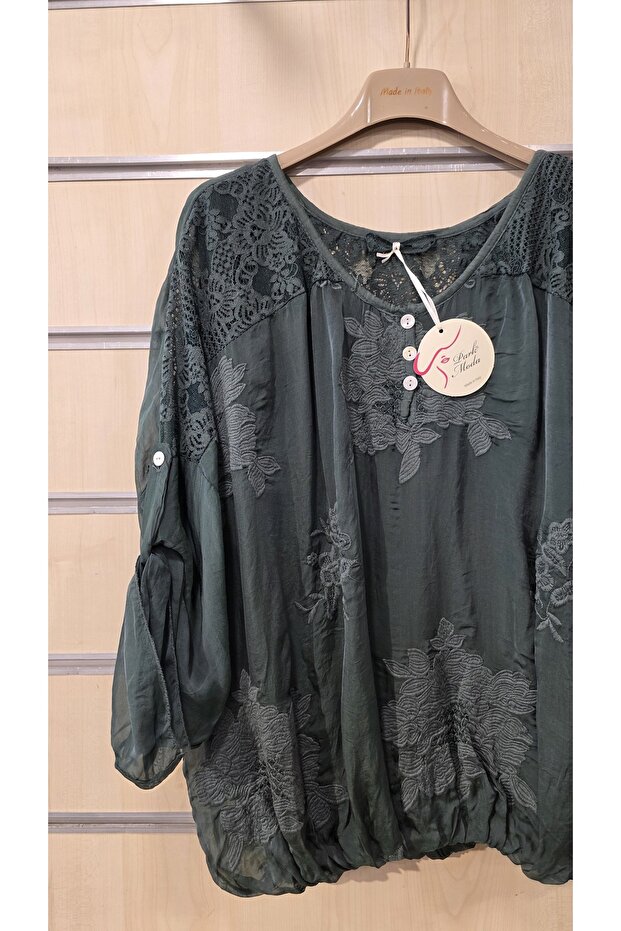 İpek Bluz 3 Düğmeli Dantelli - 2