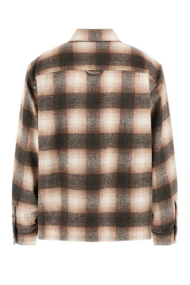 Erkek Ekose Desenli Çift Cepli Relaxed Fit Gömlek - Bej - 5