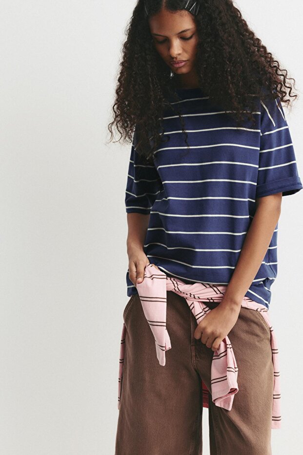 Mavi çizgili t-shirt - 1