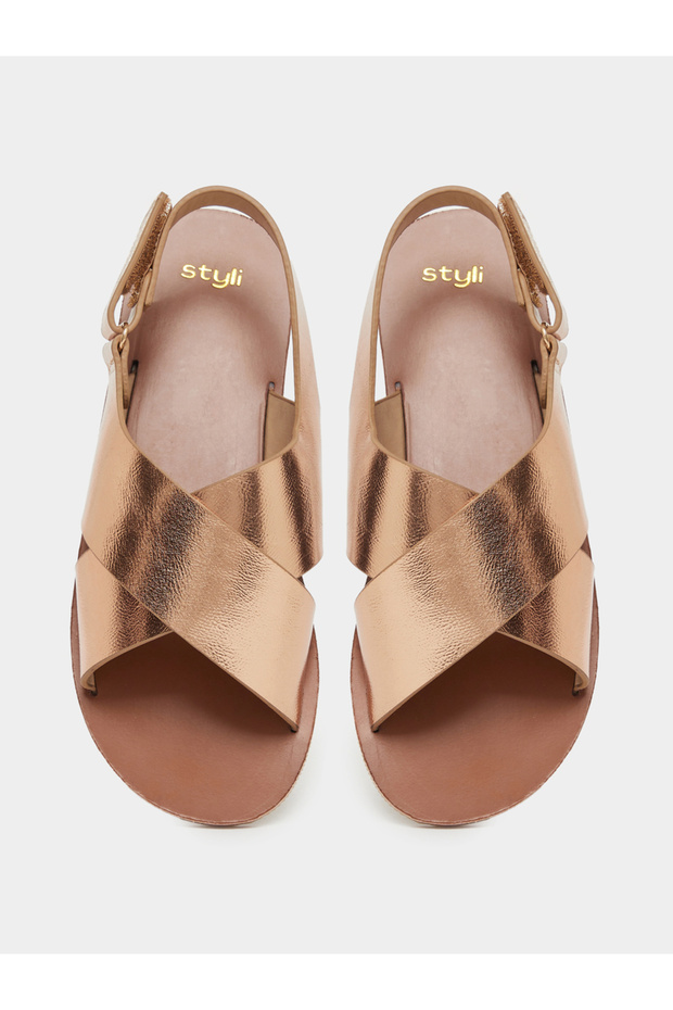 Solid Buckle Detail Flat Sandals - 5