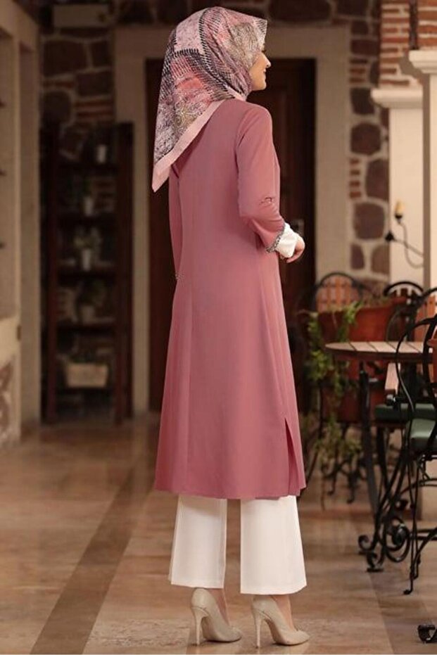 Taş İşlemeli Ceket Gül Kurusu - 1