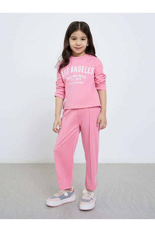 Girls Pink LA Print Top and Joggers Set