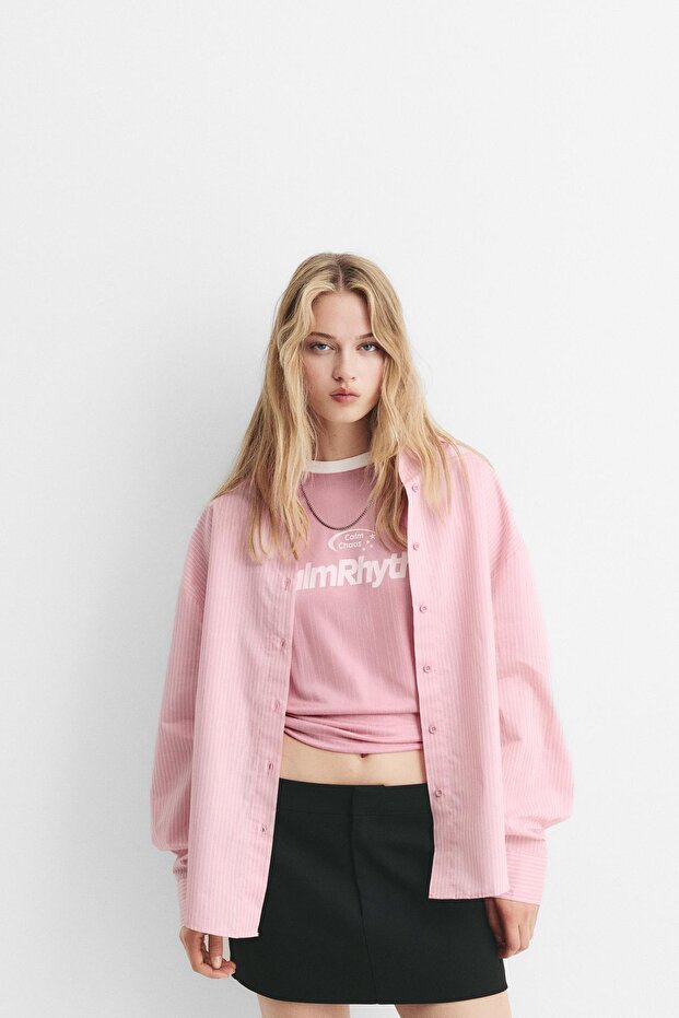 Çizgili poplin gömlek - 1