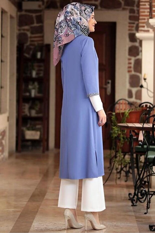 Taş İşlemeli Ceket Bebe Mavisi - 1