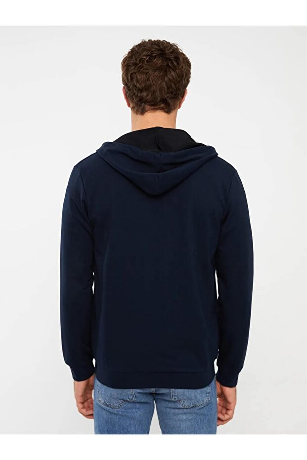 LCWAIKIKI ClassicLacivert Kapüşonlu Uzun Kollu Erkek Spor Hırka - 5