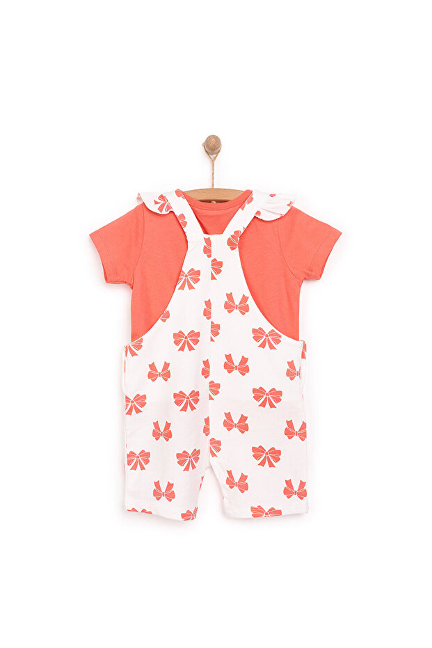 HelloBaby Kız Bebek Basic Şort Salopet-Tişört 2li Takım Bisiklet Yaka Reçme Paça Kısa Kol Ekru - 2