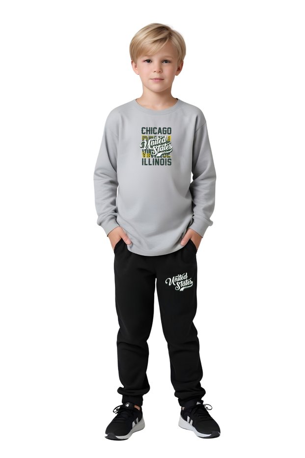 Round Neck Chicago Printed Detail Boy's Track Suit