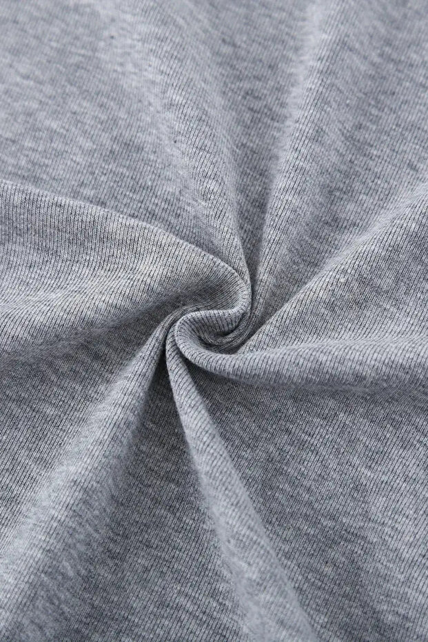 Gri Bisiklet Yaka Basic Kadın Tişört - 7