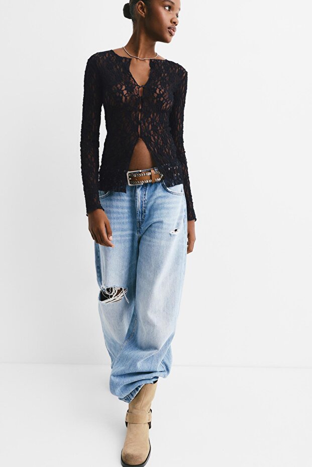 Uzun kollu dantel top - 3