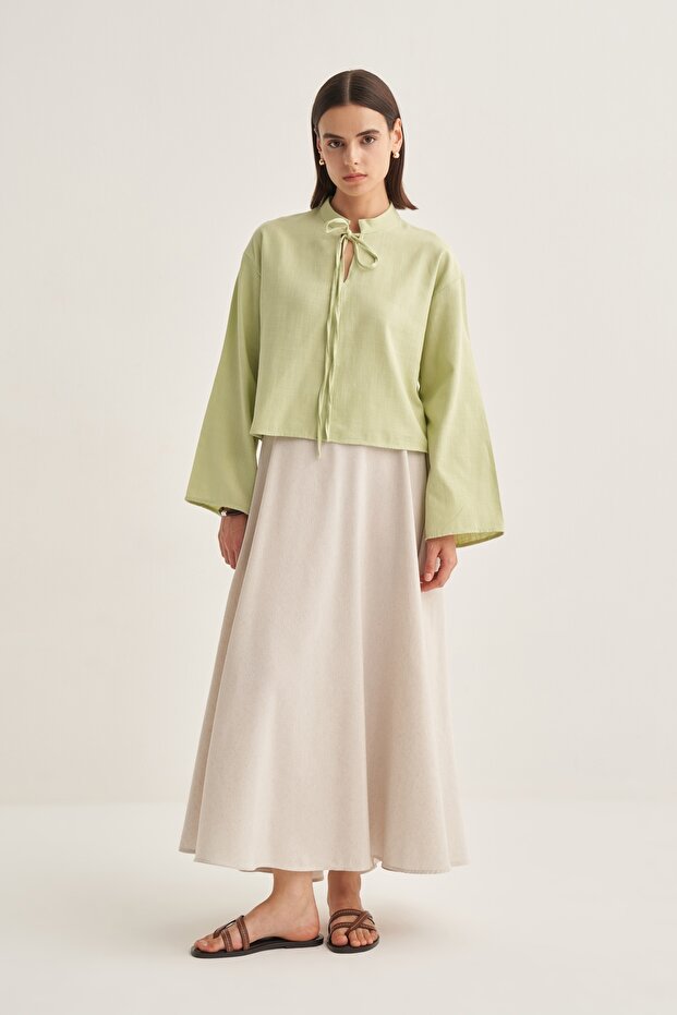 Women's Organic Cotton V-Neck Short Blouse Pale Green