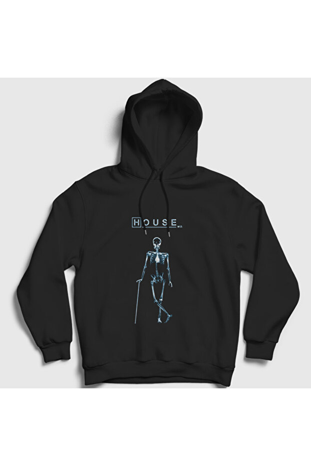 Unisex Black X Ray Skeleton House Md Hooded Sweatshirt 570131Tt