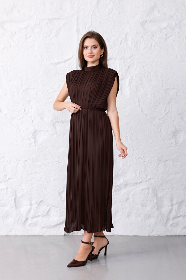 Pliseli Midi Elbise – Kuşak Detaylı Şıklık - 3