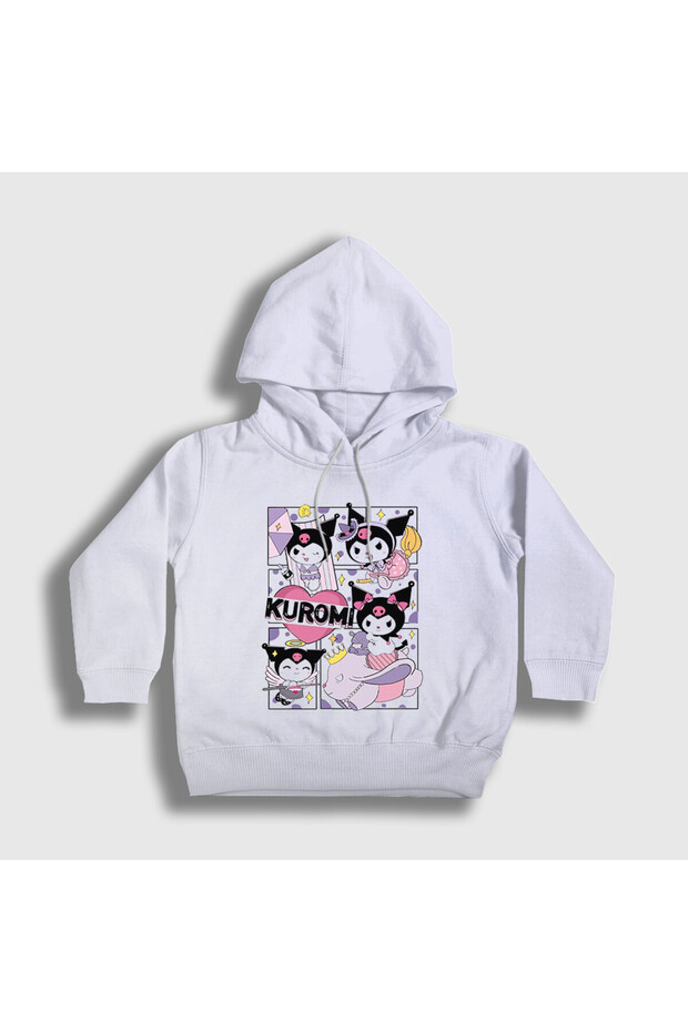Unisex Kids White Poster Kurami Kuromi Hooded Sweatshirt 568882Tt